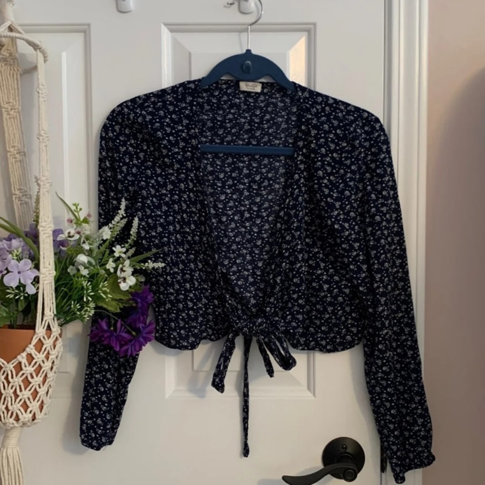 Brandy Melville Floral Wrap Tie Blouse